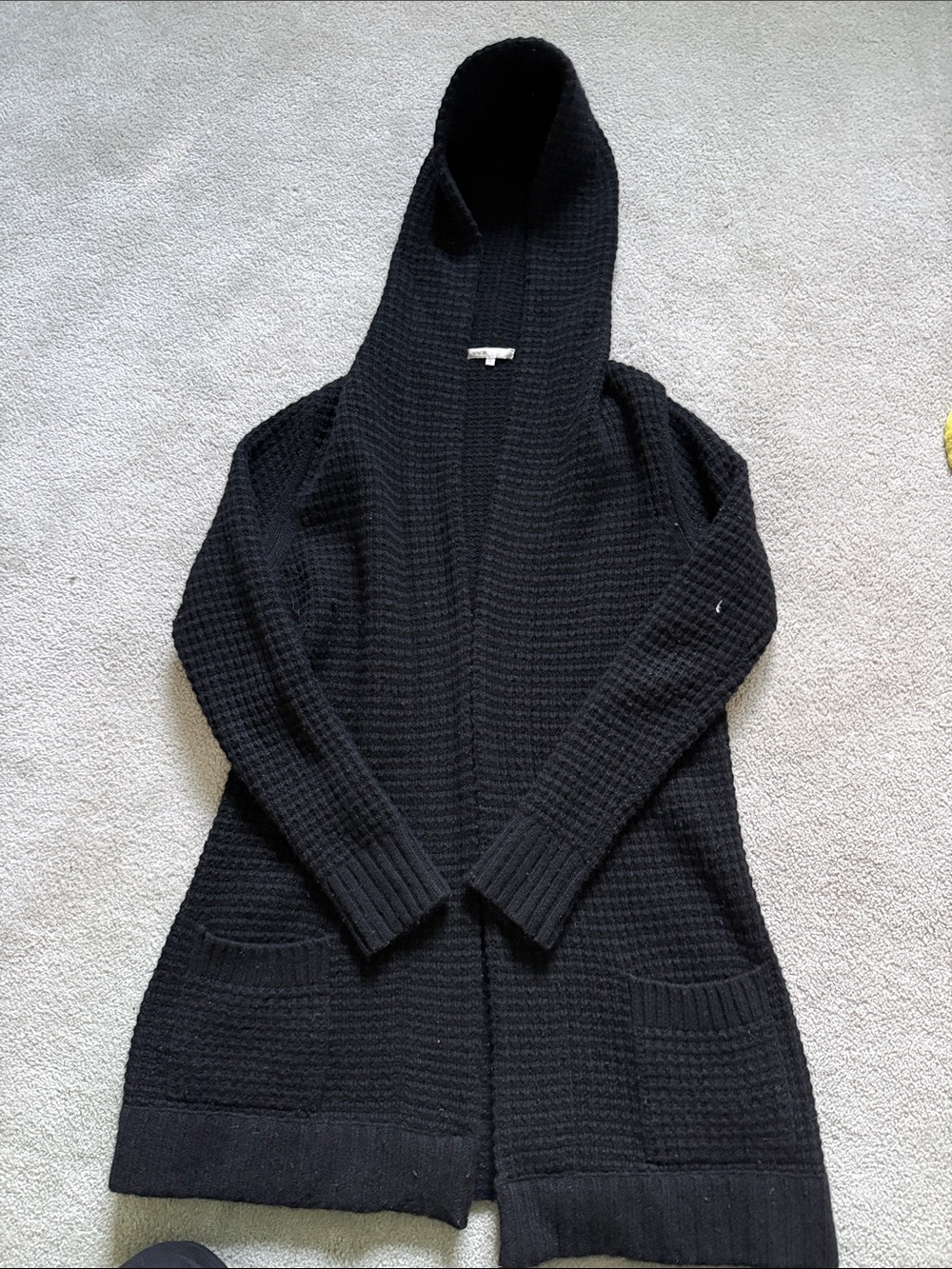 Vince Black Hooded Open-Front Knit Cardigan wool and cashmere  blend